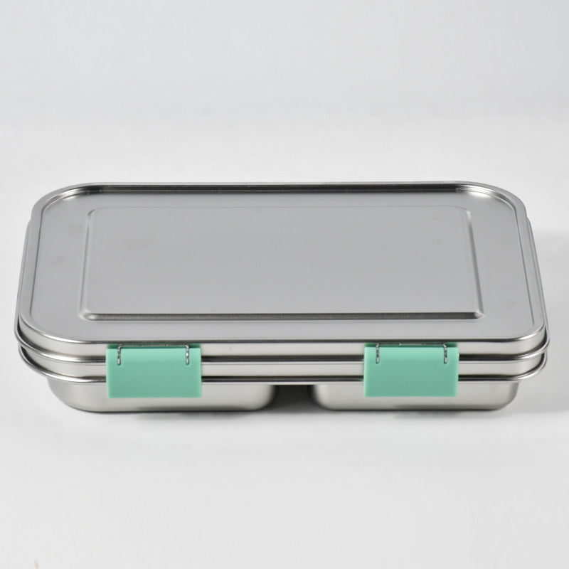 Bento Lunch Box, Stainless Steel, 3-Compartment, Leakproof, GREEN