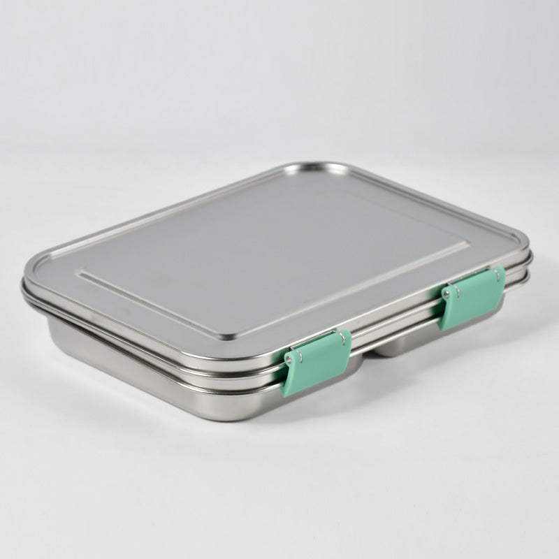 Bento Lunch Box, Stainless Steel, 3-Compartment, Leakproof, GREEN
